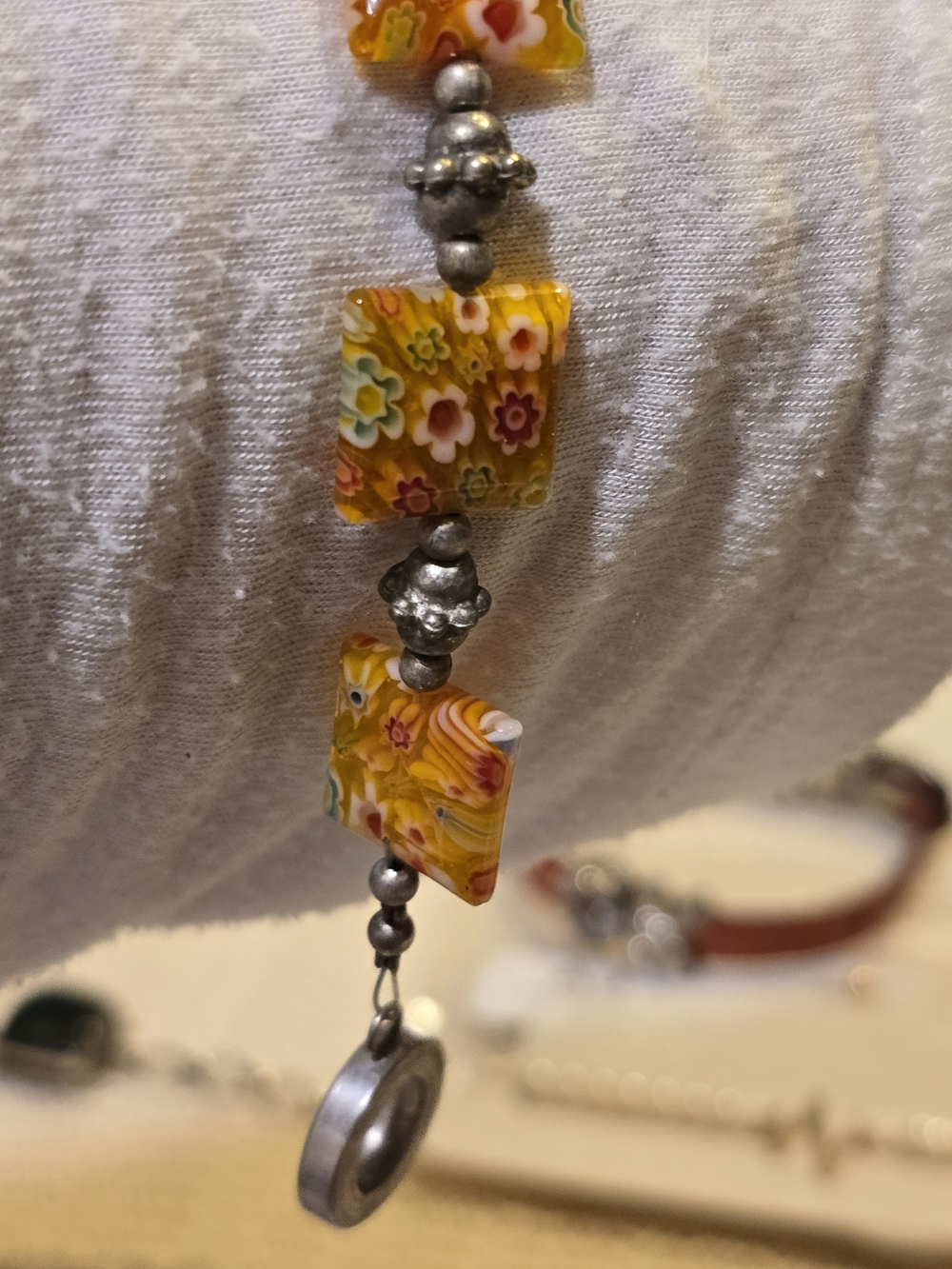 Yellow Millefiori Glass Bead Dangle Bracelet - Women